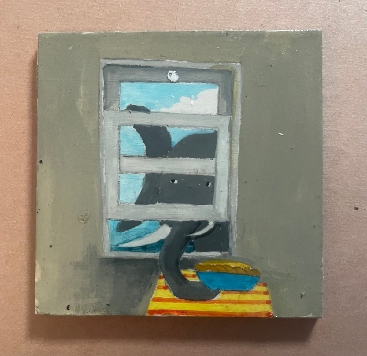 Elephant Stealing a Pie through an open window (Girl with a kitten)